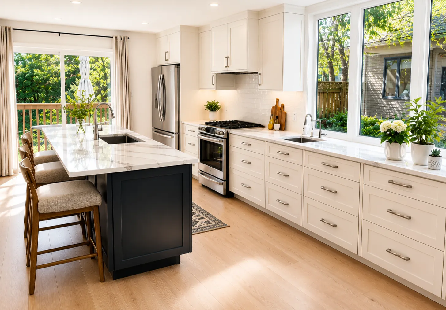 Bayfield condo kitchen with navy island
