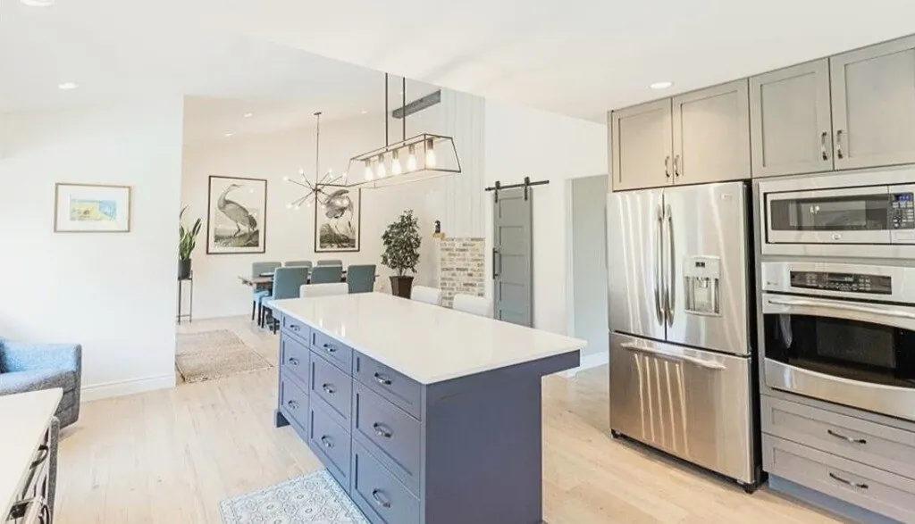 Kitchen island with stainless appliances