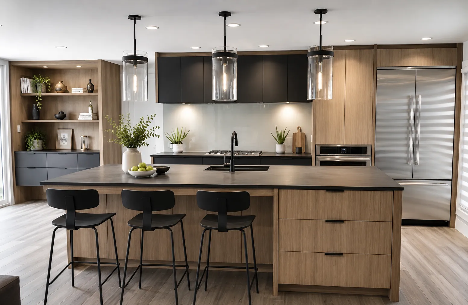 Mid-century modern kitchen with walnut cabinetry