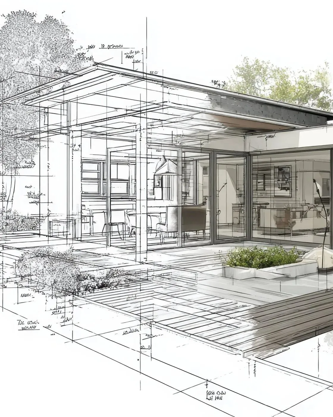 Architectural sketch of a home renovation